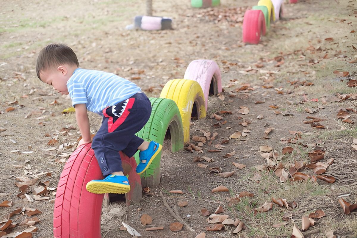 outdoor toddler activity in park playing around